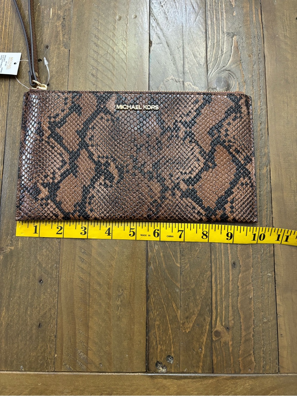 Michael Kors Jet Set Large Zip Wristlet in Brown Snakeskin Embossed Leather - Picture 9 of 10